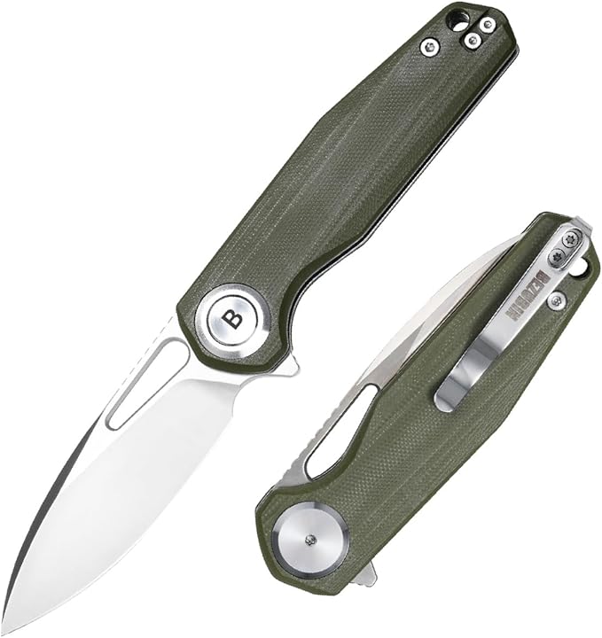 Pocket Folding Knife,3.15" D2 Steel Blade,Green G10 Handle,Push Button Lever Lock,Pocket Knife with