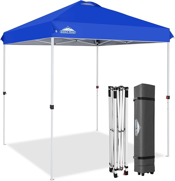 EAGLE PEAK Pop Up Canopy Tent with Wheeled Carry Bag, 8 Stakes, 4 Ropes, Easy Set Up Tent Canopy
