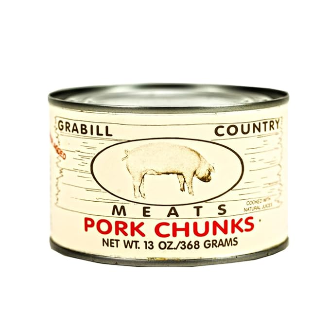 Grabill Country Meats Pork Chunks – 13 oz Cans, Pack of 12 | Fully Cooked & Ready to Eat |