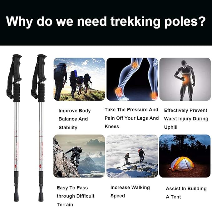 Aihoye Hiking Trekking Poles, 2 Pack Collapsible, Lightweight, Anti Shock, Walking Sticks