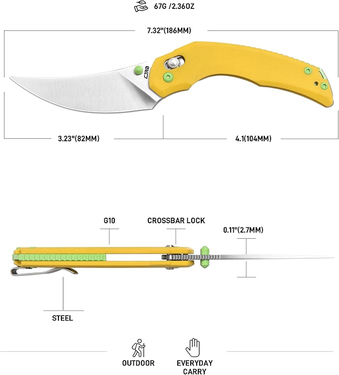 CJRB Nanner Folding Knife, 3.23" AR-RPM9 Steel Blade G10 Handle Pocket Knife for Men Women
