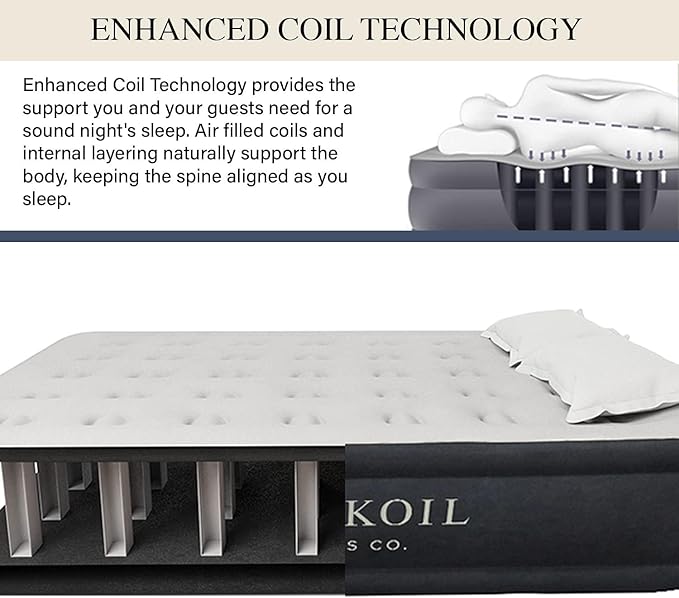 King Koil Luxury Full Size Plush Pillow Top Air Mattress with Built-in High-Speed Pump for Home