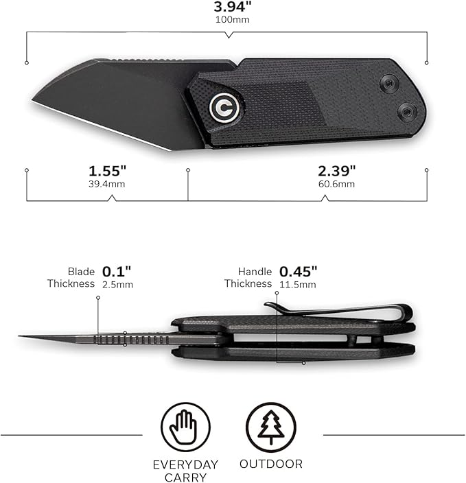 CIVIVI Ki-V Front Flipper Pocket Knife, Double Detent Slip Joint Small Folding Knife with Deep