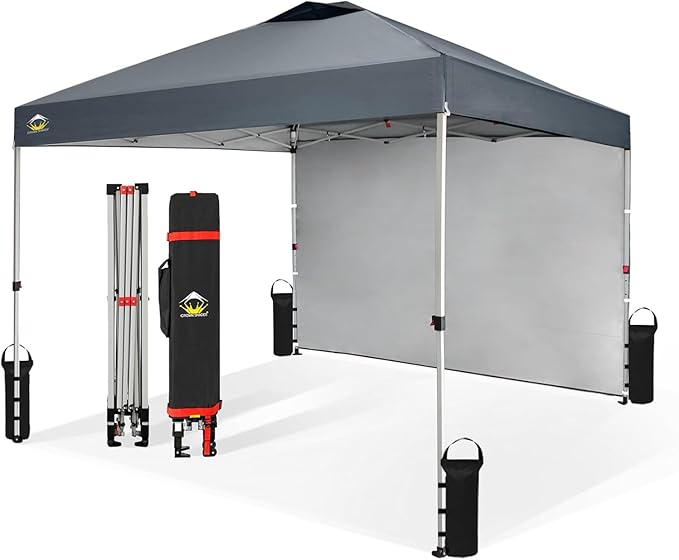 CROWN SHADES 10x10 Pop Up Canopy with 1 Side Wall - Beach Tent with One Push Setup - Outdoor Sun