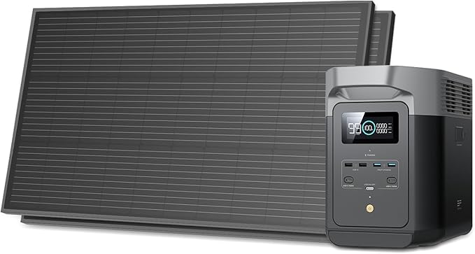 EF ECOFLOW Solar Generators, DELTA 2 Portable Power Station with 2PCS 100W 12V Solar Panels, 1024Wh