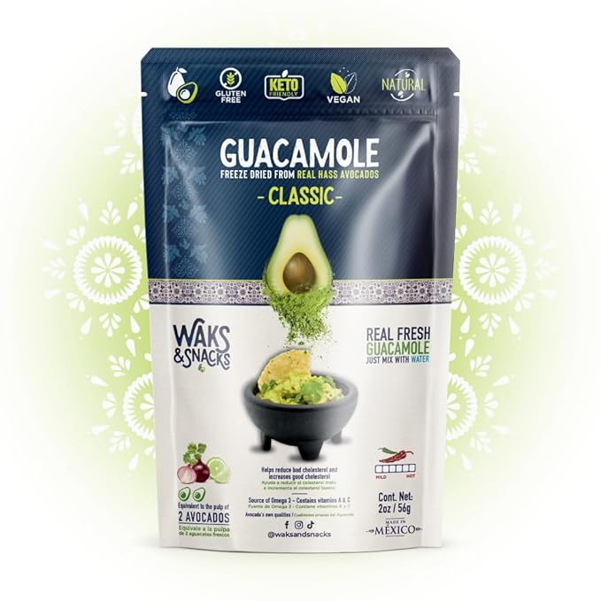 WAKS & SNACKS Freeze Dried Guacamole Classic |100% Fresh Hass Avocados, Perfect for Tortilla Chips