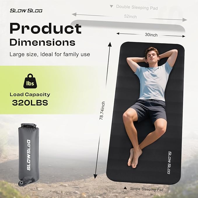 Self-Inflating Sleeping Pad with Portable Electric Air Pump, 4in Thick Memory Foam Camping Mattress