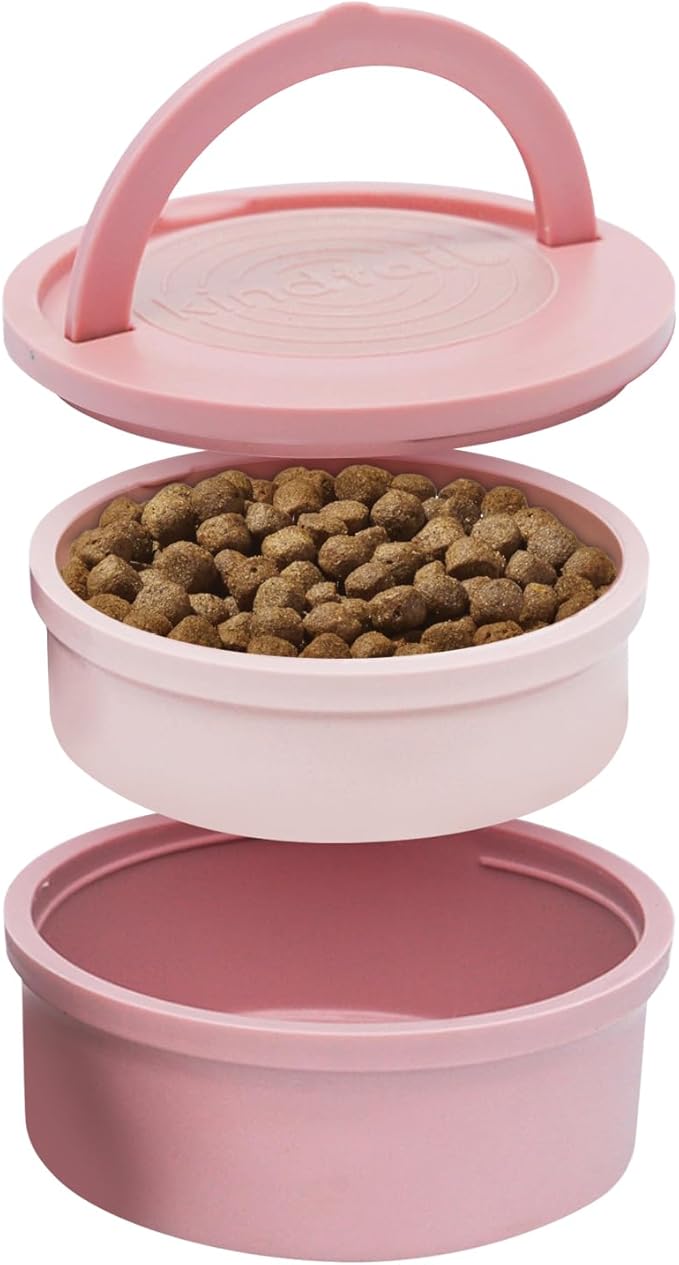 KindTail Dog Travel Bowls - Set of 2 Portable Pet Food & Water Dishes with Lid & Handle - Each