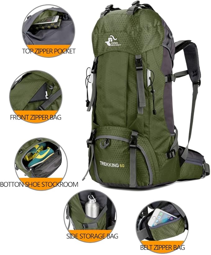 Bseash 60L Waterproof Hiking Camping Backpack with Rain Cover, Large Outdoor Sport Travel Daypack