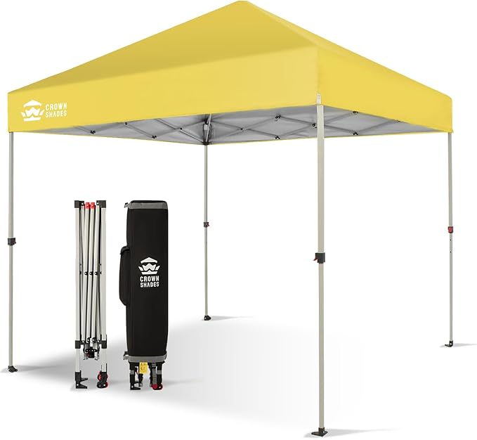CROWN SHADES 8x8 Pop Up Canopy - Beach Tent with One Push Setup - Easy Outdoor Sun Shade for