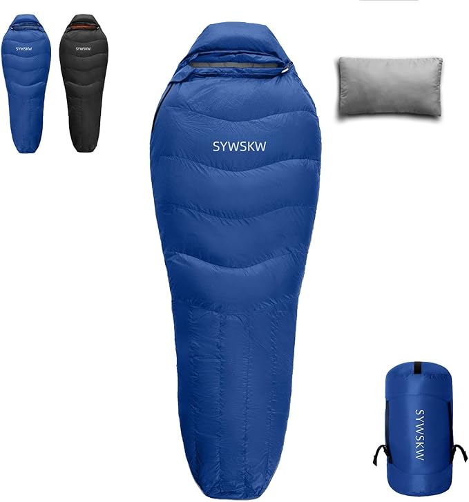 Down Sleeping Bag with Pillow, Lightweight Wide Sleeping Bag (86.6 in x 33.5 in) for Adults