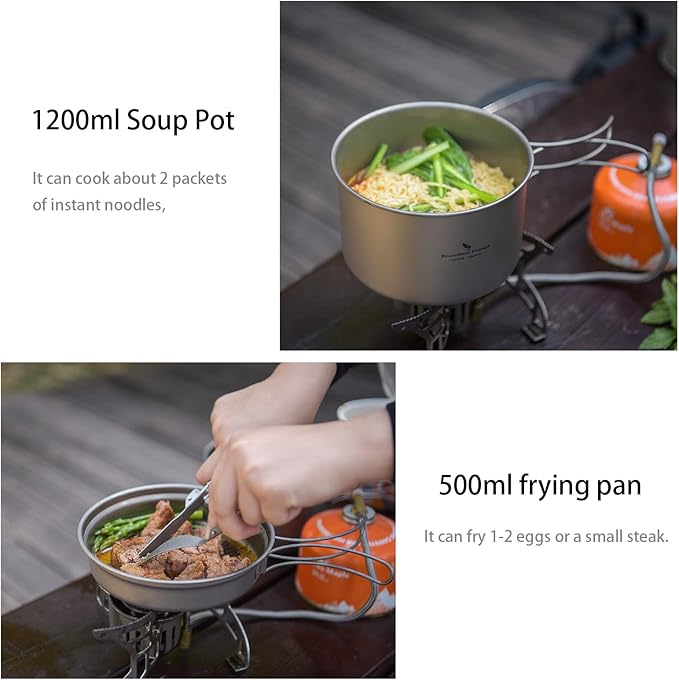 iBasingo Backpacking Cookset Titanium Camping Pots Set Ultralight Outdoor Picnic Pots Pans with