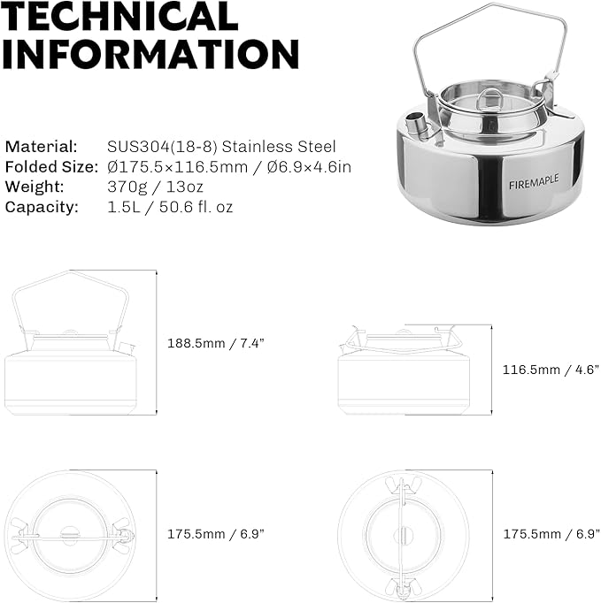 Fire-Maple Antarcti 1.5L Kettle Series | Portable Durable Bushcraft Gear Open Fire Kettle | SUS304