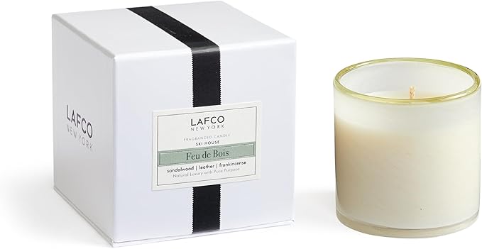 LAFCO New York Classic Candle, Feu de Bois - 6.5 oz - 50-Hour Burn Time - Reusable, Hand Blown