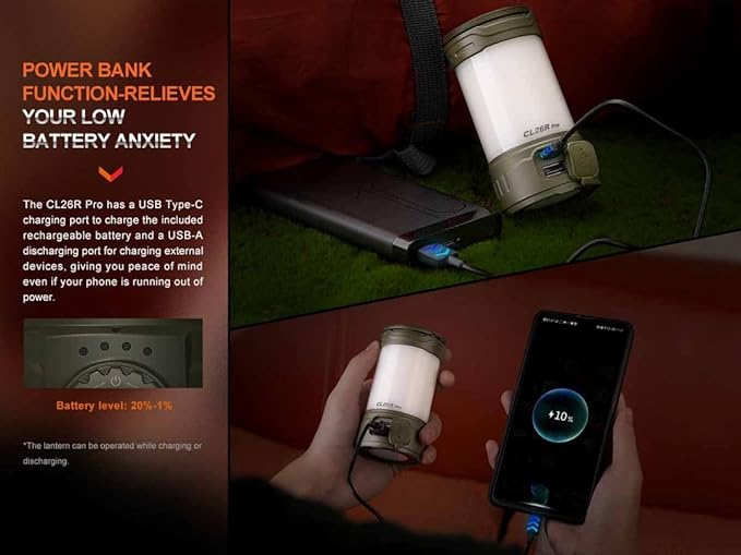 Fenix CL26R Pro Camping Lantern, Olive Drab, 650 lumens Bright, USB-C Rechargeable , Compact and