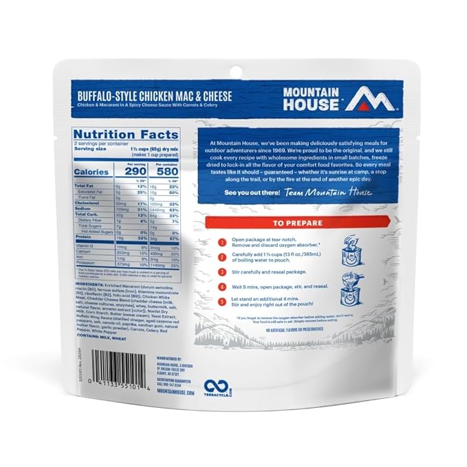 Mountain House BuffaloStyle Chicken Mac & Cheese FreezeDried Food for Camping, 12 Servings, 30Year