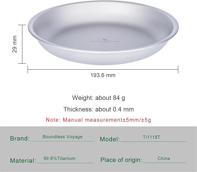 Boundless Voyage Titanium Camping Plate Dishes Saucer Lightweight Round Dinnerware Set Stackable