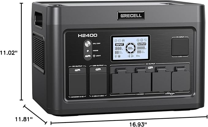 2400W Portable Power Station 1843Wh GRECELL Outdoor Solar Generator with 2400W(4800W Peak) 4 AC