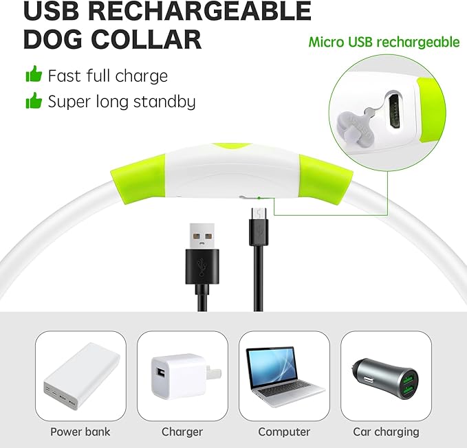 BSEEN Light Up Dog Collar - Rainproof Rechargeable LED Dog Collar - TPU Cuttable Glowing Pet Collar
