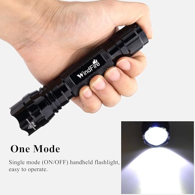 WINDFIRE 2 Pack LED Flashlight Single Mode, Super Bright Tactical Flashlights, Small Portable Water