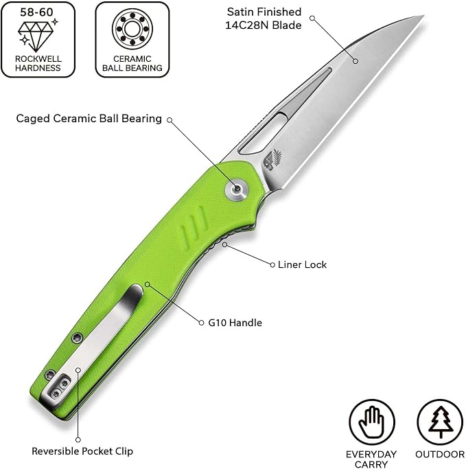 CIVIVI Guile Pocket Knife, Folding Knife for EDC, 3.25" Swedish 14C28N Blade G10 Handle with