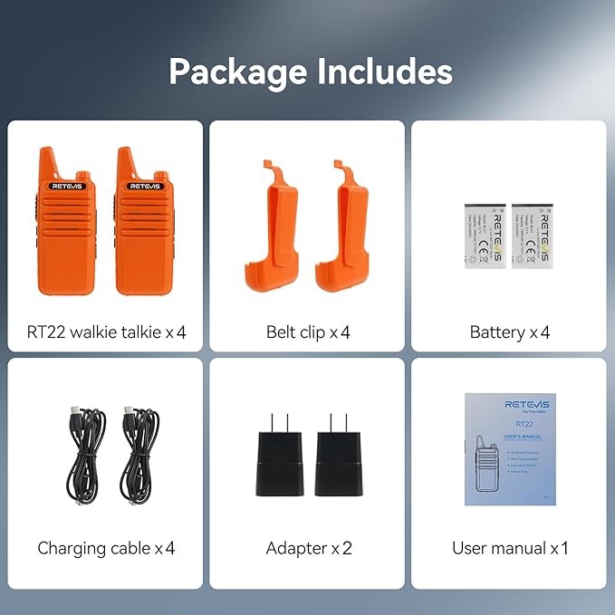 Retevis RT22 Rechargeable Walkie Talkies, Long Range Two Way Radio for Adults, Portable Handheld