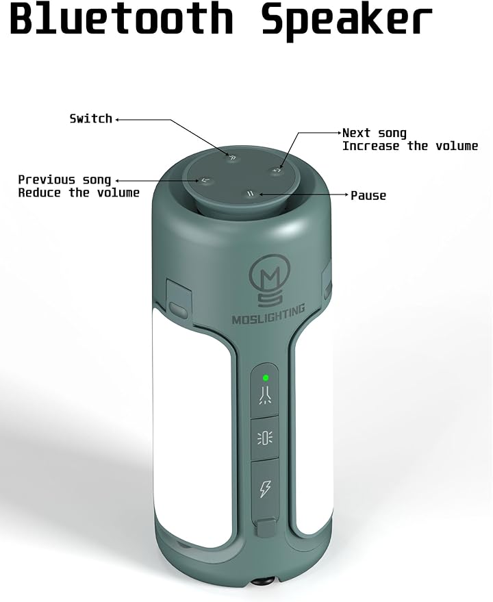Foldable Camping Lantern with Bluetooth Speaker, Portable Flashlight, LED Folding Tent Lights