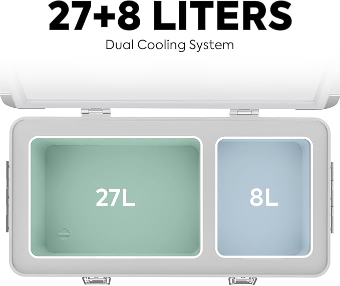 ICECO APL35 Dual Zone 12V Refrigerator, 35 Liters Light Duty Aluminum Portable Fridge, SECOP Nano