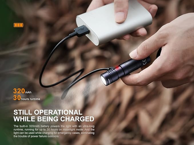 EdisonBright Fenix E05R 400 Lumen USB Rechargeable EDC Keychain Flashlight Charging Cable Carrying