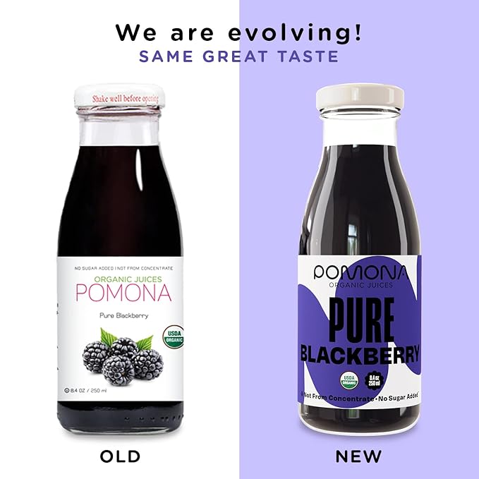 Pomona Organic Blackberry Juice (Pack Of 12), Cold Pressed USDA Organic Juices, 100% Blackberries