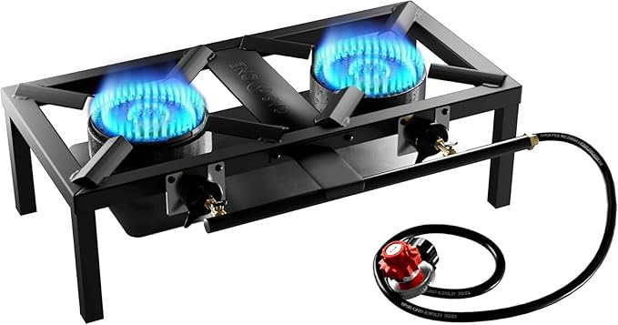 GasOne High Pressure Double Propane Burner - Outdoor Cooking with Heat Shield and Guard ??Propane