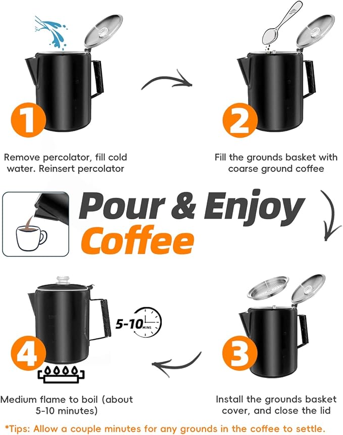 MEREZA Coffee Percolator Stovetop Camping Coffee Pot Stainless Steel 9 CUP Camping Coffee Maker