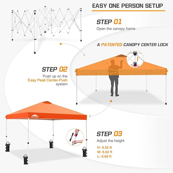 EAGLE PEAK Pop Up Canopy Tent with Wheeled Carry Bag, 8 Stakes, 4 Ropes, 4 Weight Bags, Easy Set Up