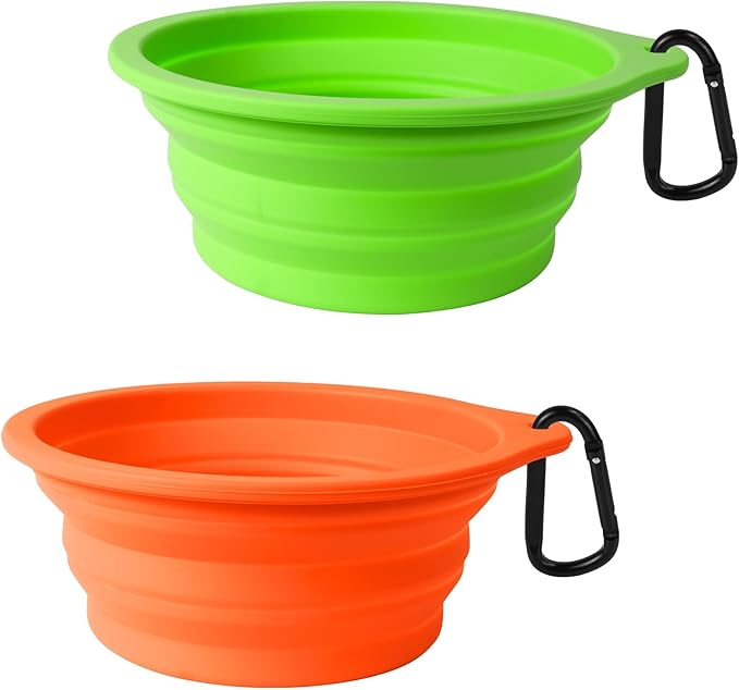 PetBonus 2-Pack Silicone Collapsible Dog Bowls, BPA Free Dishwasher Safe, Portable Foldable