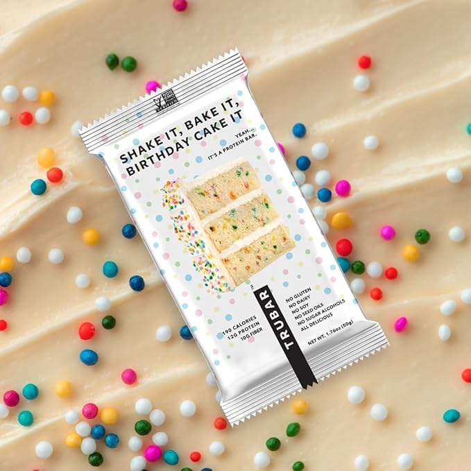 TRUBAR Vegan Protein Bar, Shake it Bake it Birthday Cake it, Gluten Free, Plant Based Protein