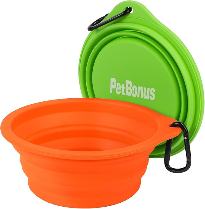 PetBonus 2-Pack Silicone Collapsible Dog Bowls, BPA Free Dishwasher Safe, Portable Foldable