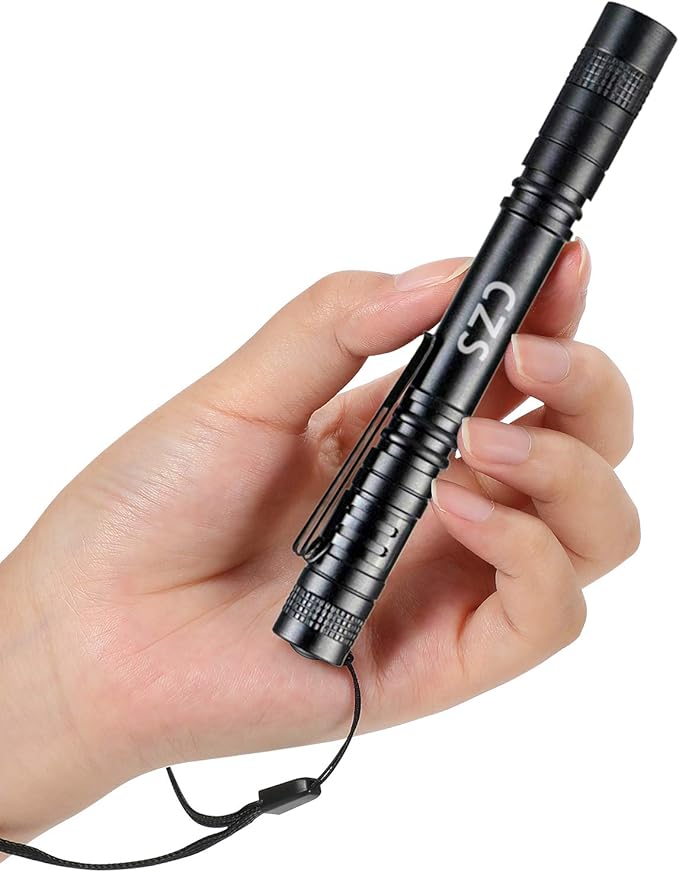 CZS LED Flashlight Penlight 1000 Lumens Battery-Powered Handheld Pen Light Pocket Torch Powered by