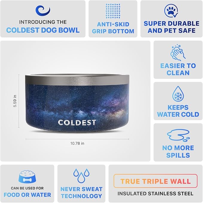 Coldest Dog Bowl - Anti Rust Metal, Non Slip, 3 Layers Insulated Stainless Steel Dog Bowls - Spill