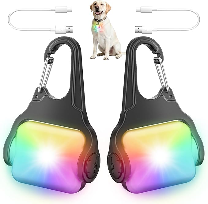 Dog Collar Light 2 Pack, Dog Lights for Night Walking 4 Modes, Waterproof Dogs Light Clip on