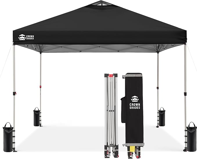 CROWN SHADES 12x12 Pop Up Canopy Outside Canopy, Patented One Push Tent Canopy with Wheeled Carry