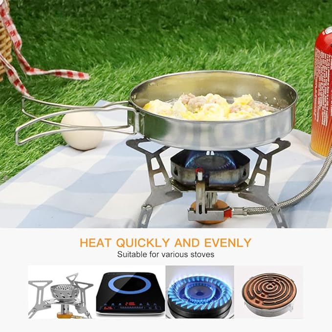 Lixada Camping Cookware Set, 4PCS Portable Stainless Steel Camp Cook Set, Lightweight Stackable