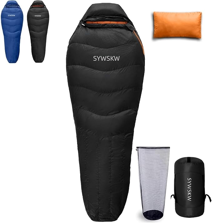 Down Sleeping Bag with Pillow, Lightweight Wide Sleeping Bag (86.6 in x 33.5 in) for Adults