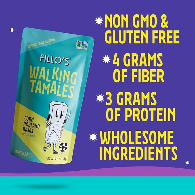 Fillo's Walking Tamales Corn Poblano Rajas, Pk of 7, Ready-to-Eat, Delicious, Gluten-Free