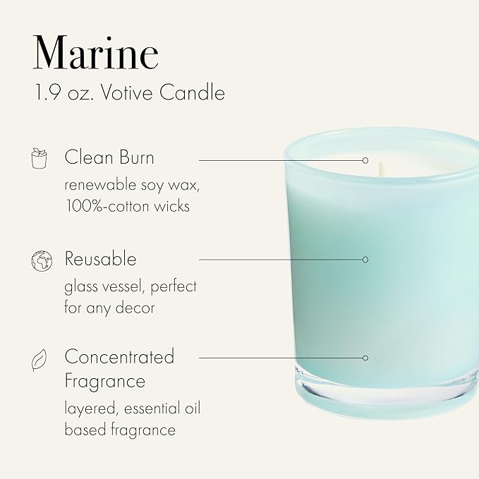 LAFCO New York Votive Candle, Marine - 1.9 oz - 20-Hour Burn Time - Reusable Glass Vessel - Made in