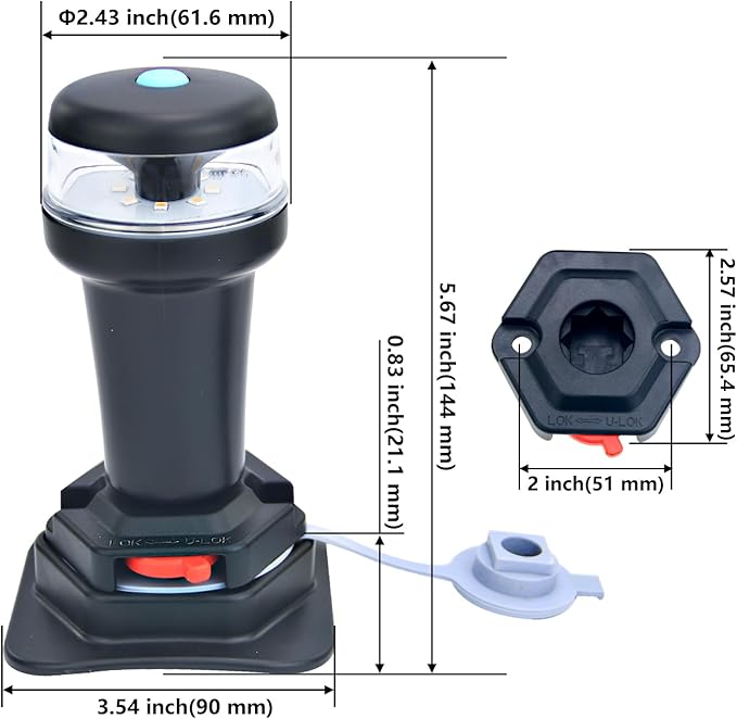 Kayak Battery Portable Navigation LED Lights Multi- Adaptors 3AA Battery Inflatable Boat Surface