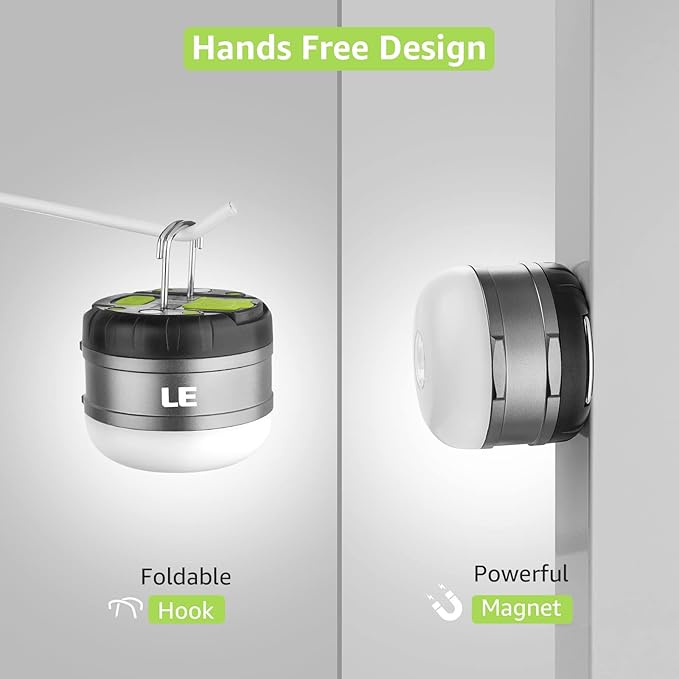 LE LED Camping Lantern Rechargeable, 310LM, 5 Light Modes, Power Bank, Waterproof, Mini Flashlight