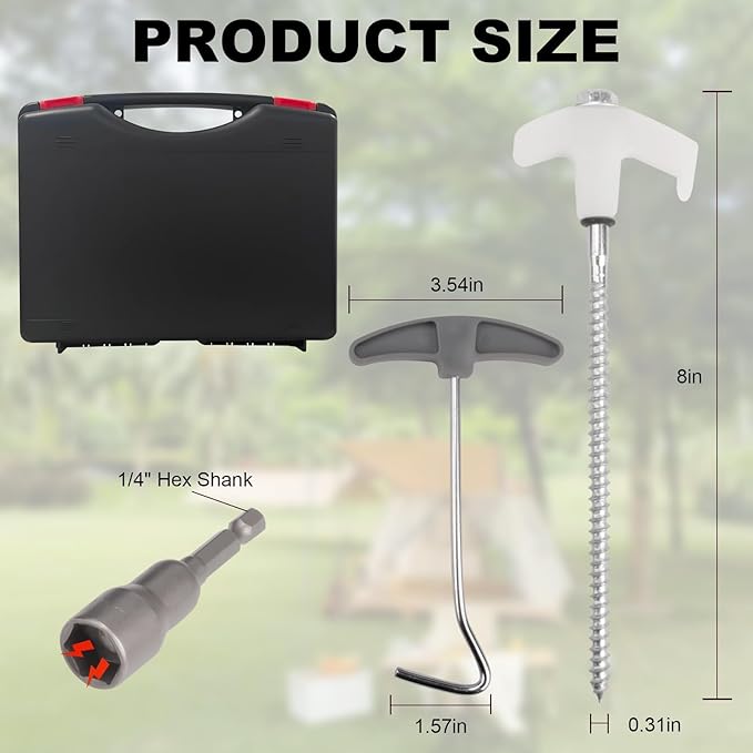 12 Pcs Tent Stakes Heavy Duty, 8 in Ground Anchors Screw in, Grow in the Dark Screw in Tent Stakes
