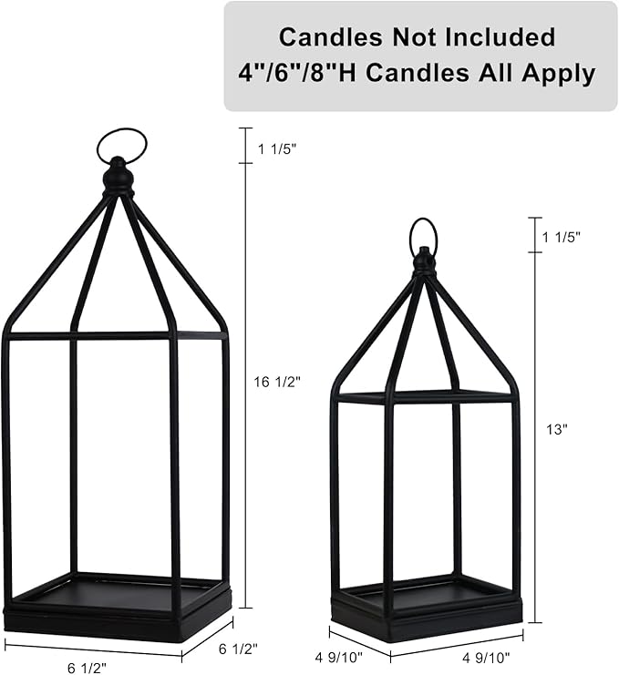 DECORKEY Luxury Lantern Decorative Outdoor&Indoor, Set of 2 (18’’&14’’) Black Metal Lanterns Decor