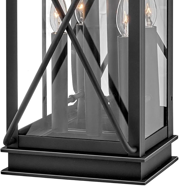 Hinkley Montecito Large Wall Mount Outdoor Lantern - 3-Light, Aluminum, Clear Glass - Museum Black