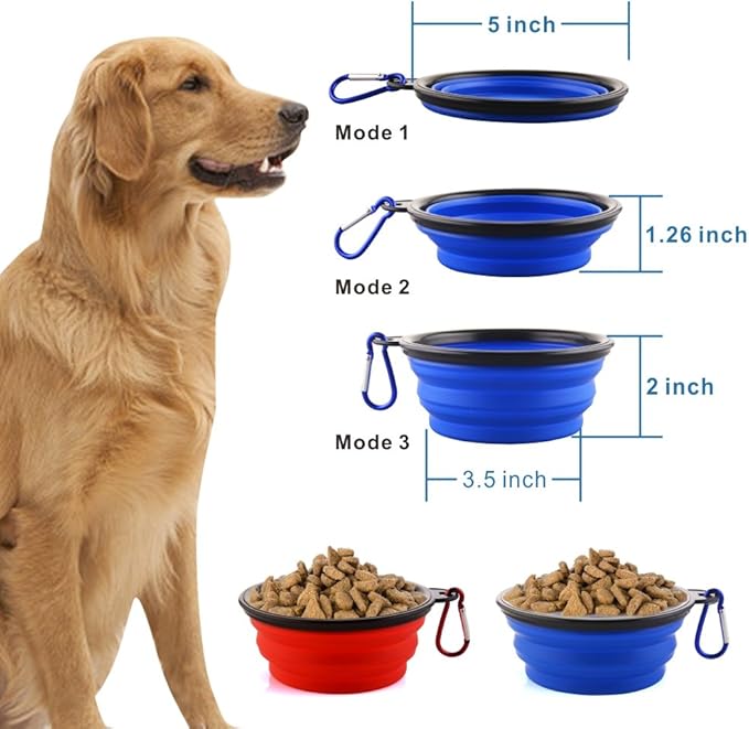 Collapsible Dog Bowls - 4 Pack, Portable Travel Water and Food Bowl with Carabiner Clip for Dogs